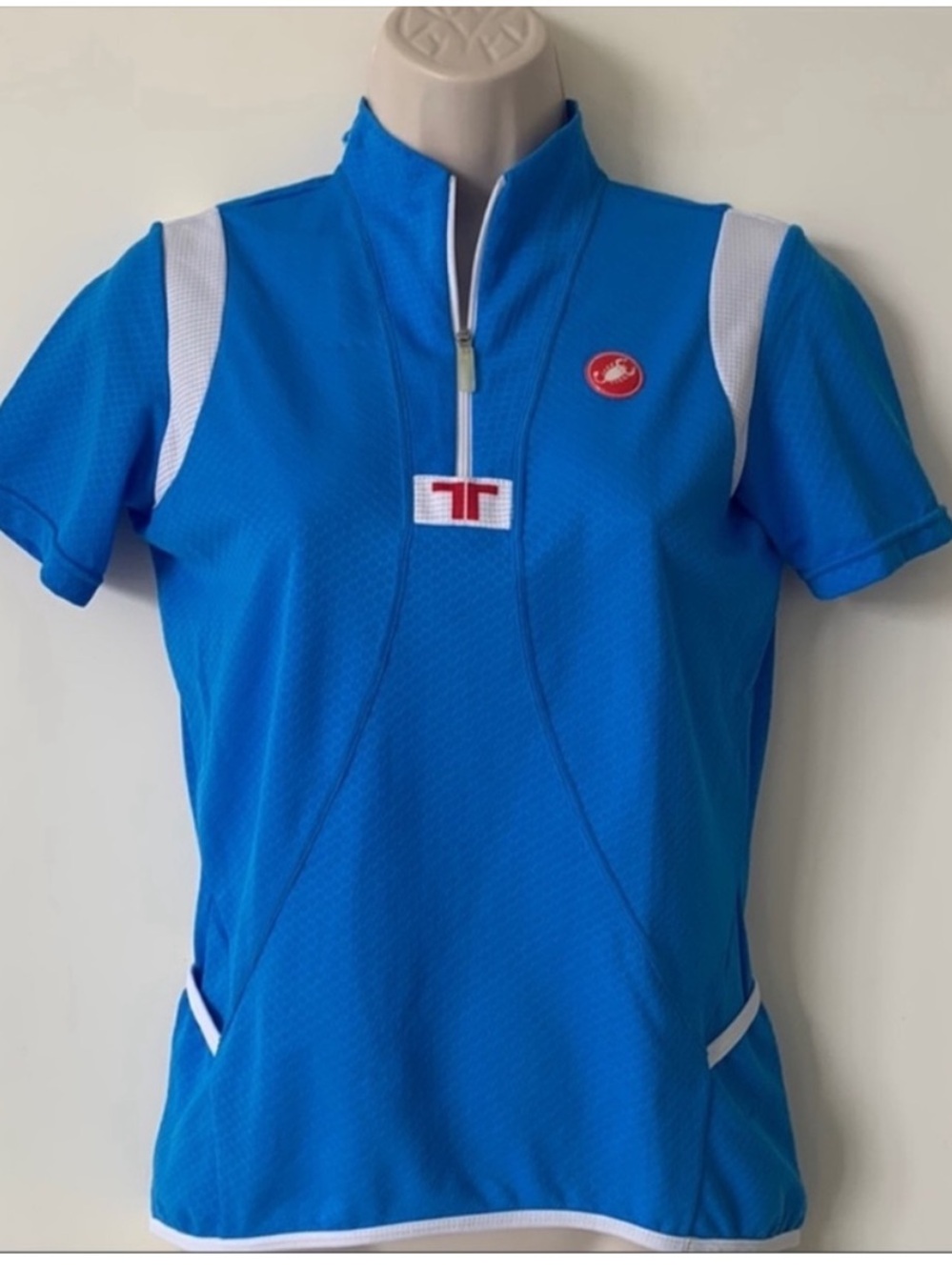 Castelli Blue White Half Zip Short Sleeve Bike Cycling Shirt Jersey M